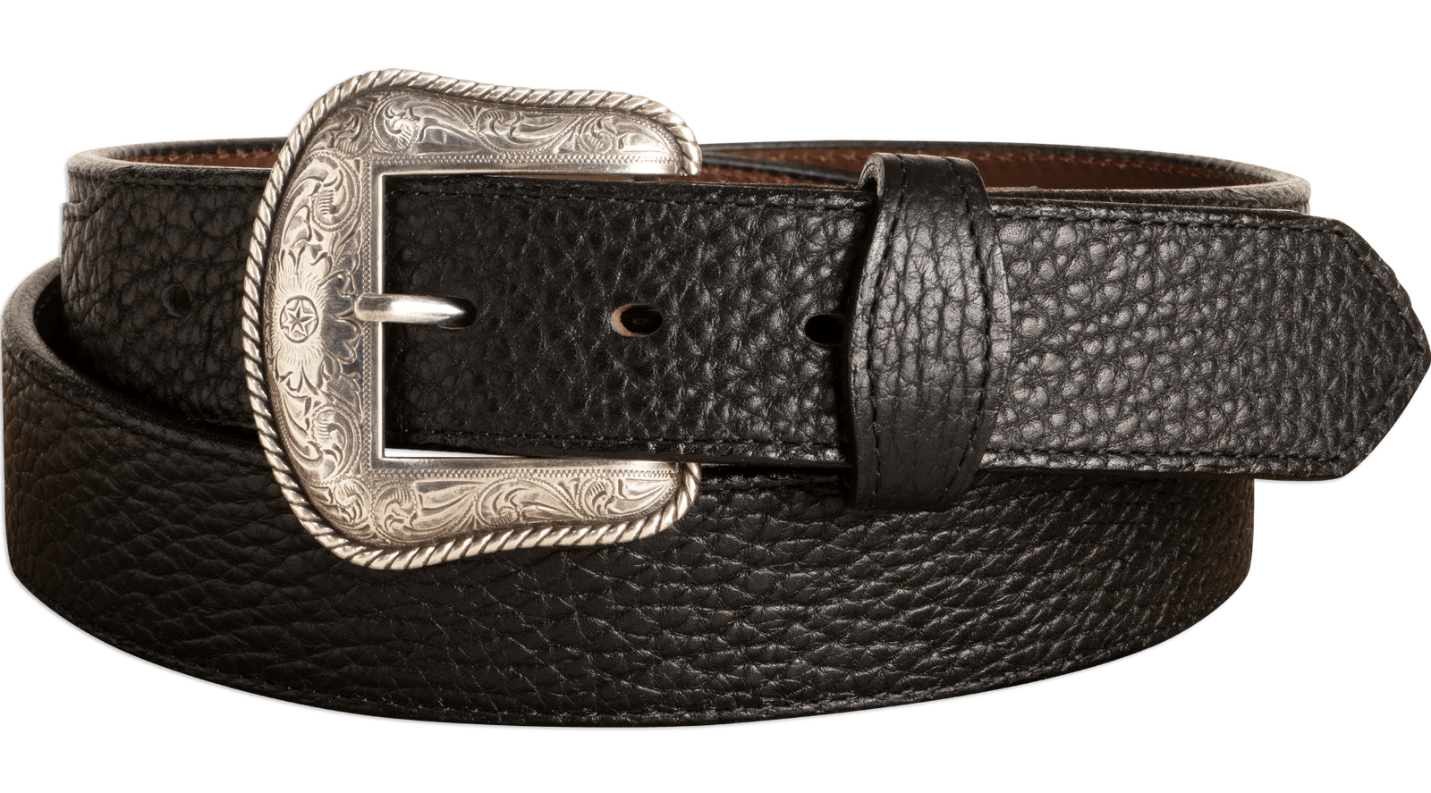 Black Shrunken Bison Western Belt with Scalloped Tabs - Unique Rugged