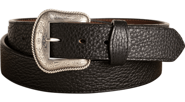 The Forester: Black Stitched Western American Bison Belt - Scalloped Ends 1.50"