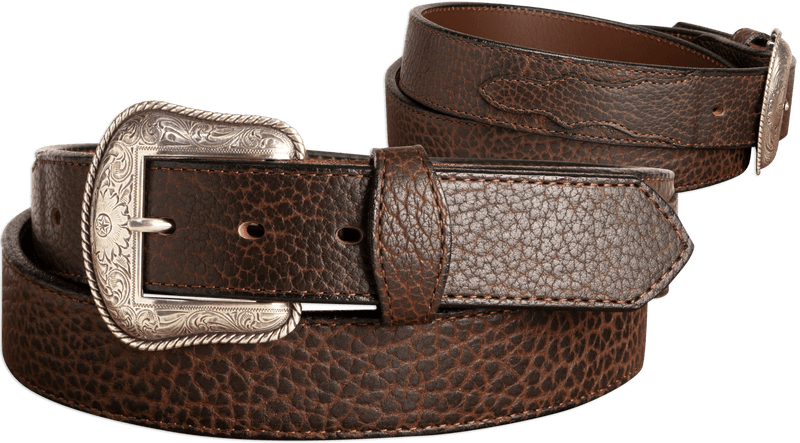 The Forester: Brown Stitched Western American Bison Belt - Scalloped Ends 1.50"