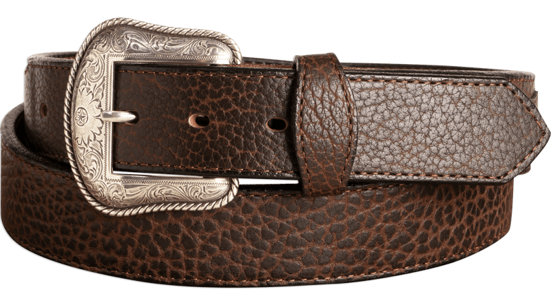 The Forester: Brown Stitched Western American Bison Belt - Scalloped Ends 1.50" - AmishMadeBelts.com