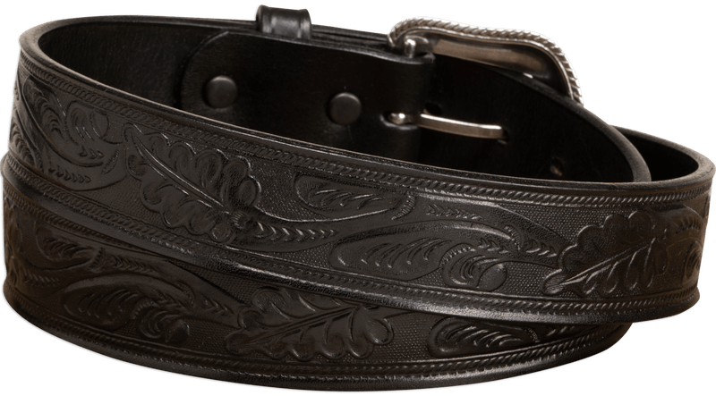 The Western Oak: Men's Black Oak Leaf Embossed Western Leather Belt 1.50"