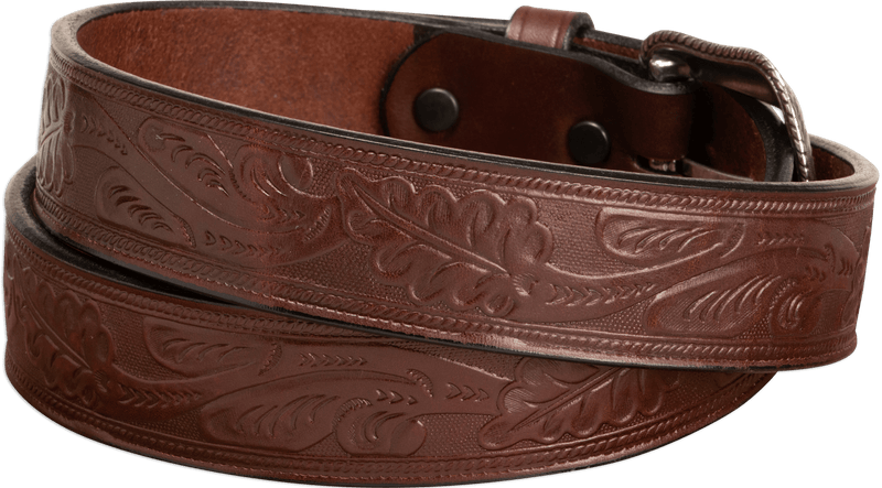 The Western Oak: Men's Brown Oak Leaf Embossed Western Leather Belt 1.50"