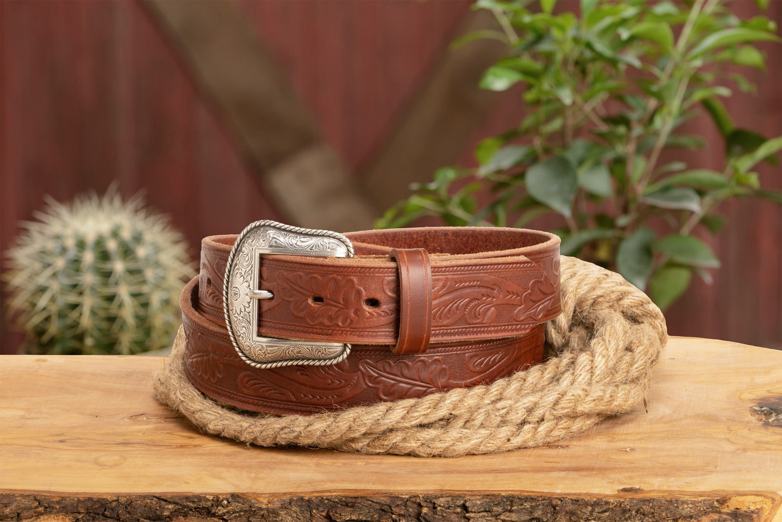 The Western Oak: Men's Hot Dipped Tan Oak Leaf Embossed Western Leathe