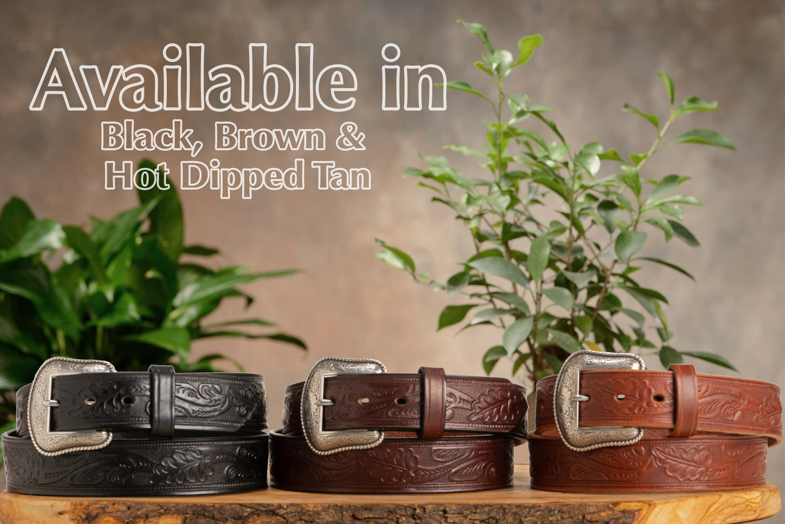 The Western Oak: Men's Hot Dipped Tan Oak Leaf Embossed Western Leathe