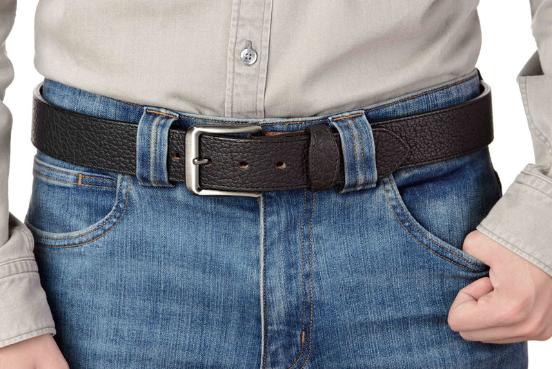 The Forester: Men's Black Stitched American Bison Leather Belt 1.50" - Amish Made Belts