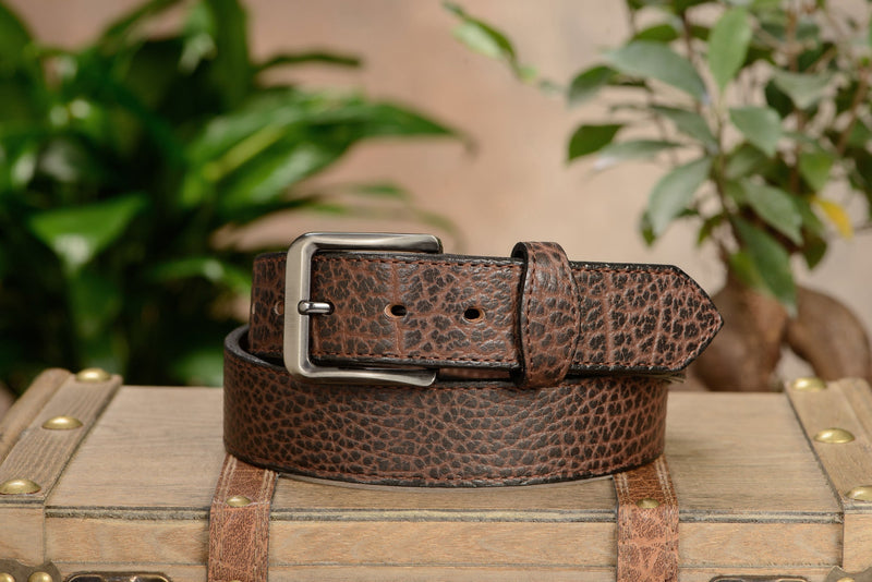 The Forester: Men's Brown Stitched American Bison Leather Belt 1.50" - Amish Made Belts