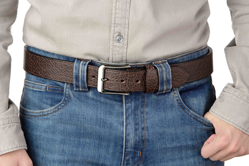 The Forester: Men's Brown Stitched American Bison Leather Belt 1.50" - Amish Made Belts