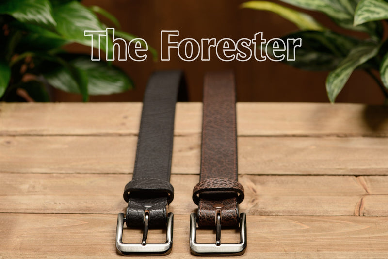 The Forester: Men's Black Stitched American Bison Leather Belt 1.50" - Amish Made Belts