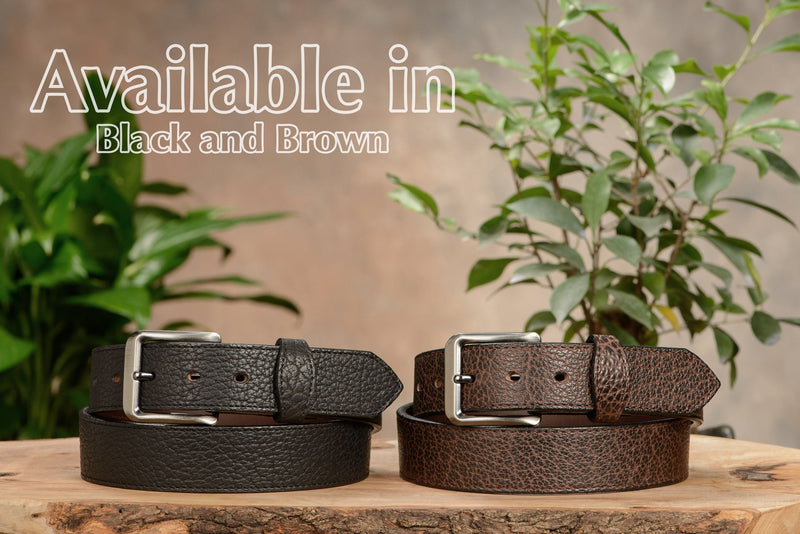 The Forester: Men's Black Stitched American Bison Leather Belt 1.50" - Amish Made Belts