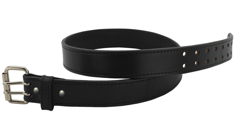 The Viper: Men's Black Stitched Max Thick Leather Belt With Double Prong Buckle 1.75" Extra Wide