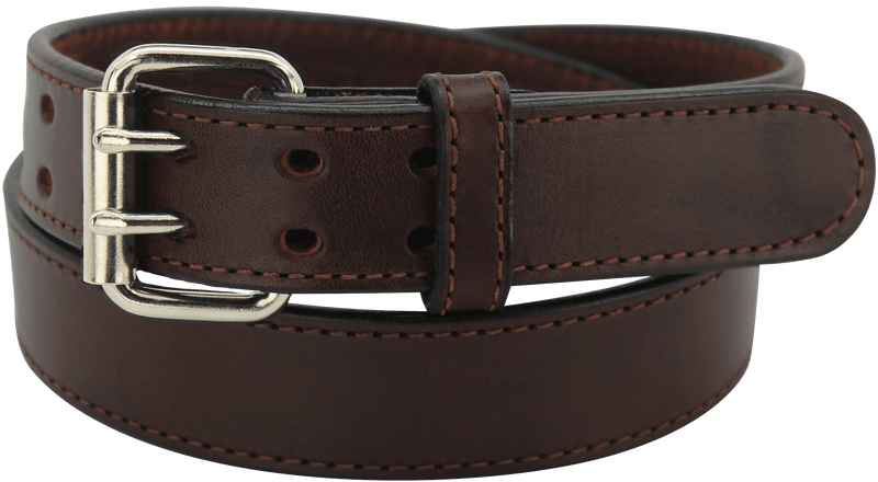 The Viper: Men's Brown Stitched Max Thick Leather Belt With Double Prong Buckle 1.75" Extra Wide