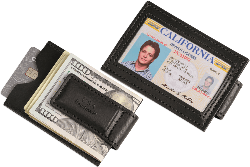 Black Premium Leather Slim ID Wallet With Magnetic Money Clip