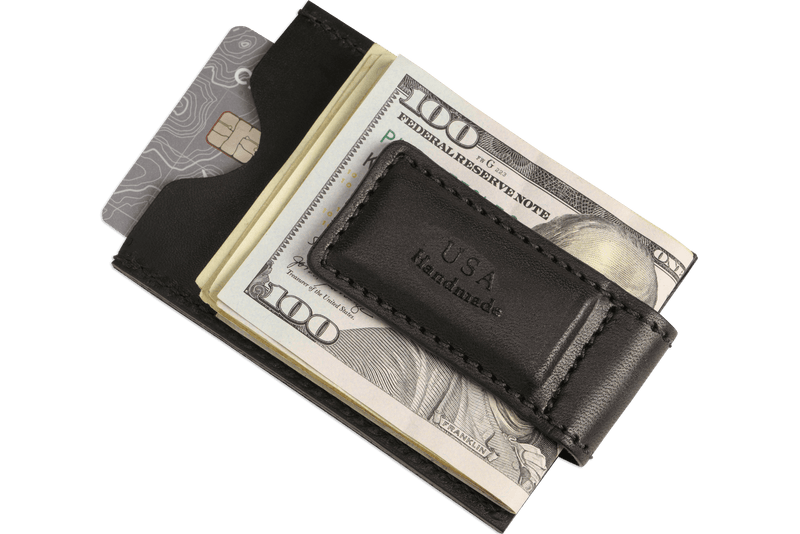 Black Premium Leather Slim ID Wallet With Magnetic Money Clip - AmishMadeBelts.com