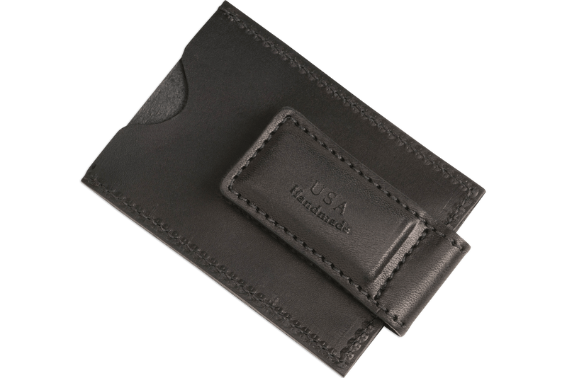 Black Premium Leather Slim ID Wallet With Magnetic Money Clip - AmishMadeBelts.com