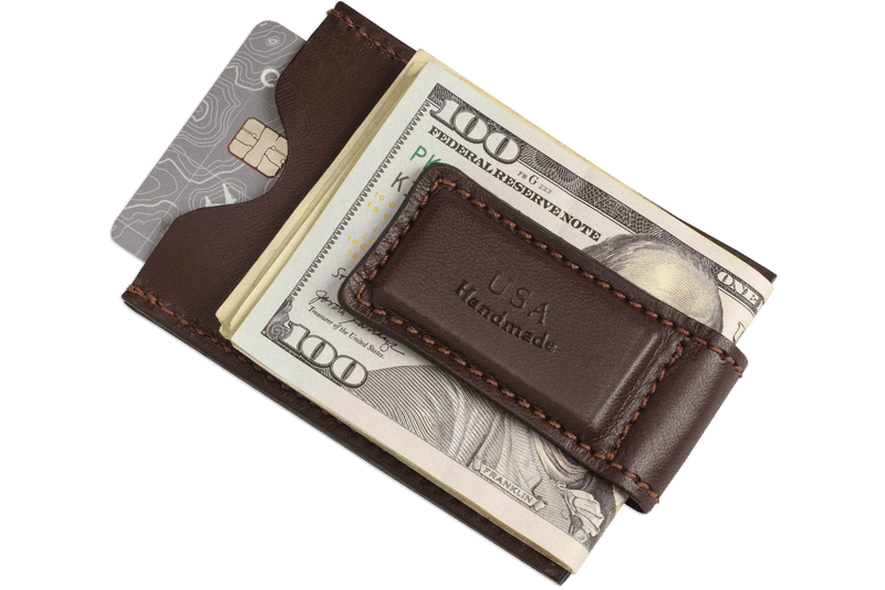 Brown Premium Leather Slim ID Wallet With Magnetic Money Clip