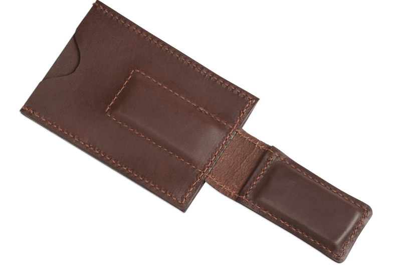 Brown Premium Leather Slim ID Wallet With Magnetic Money Clip