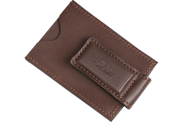 Brown Premium Leather Slim ID Wallet With Magnetic Money Clip