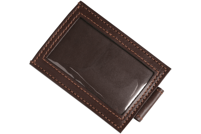 Brown Premium Leather Slim ID Wallet With Magnetic Money Clip