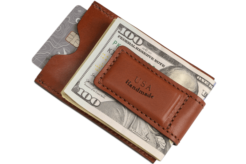 Medium Brown Premium Leather Slim ID Wallet With Magnetic Money Clip