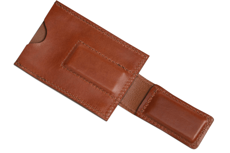 Medium Brown Premium Leather Slim ID Wallet With Magnetic Money Clip