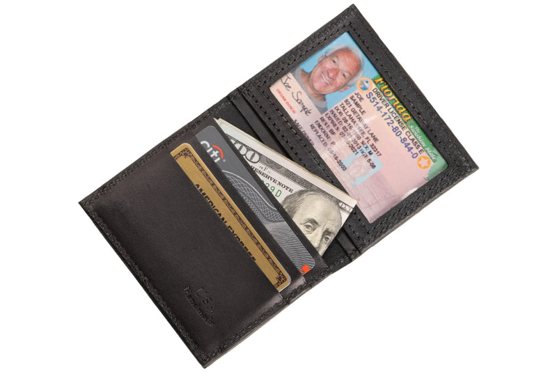 Black Premium Leather Bifold Credit Card Wallet With ID Window