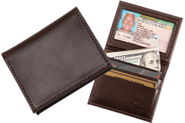 Brown Premium Leather Bifold Credit Card Wallet With ID Window