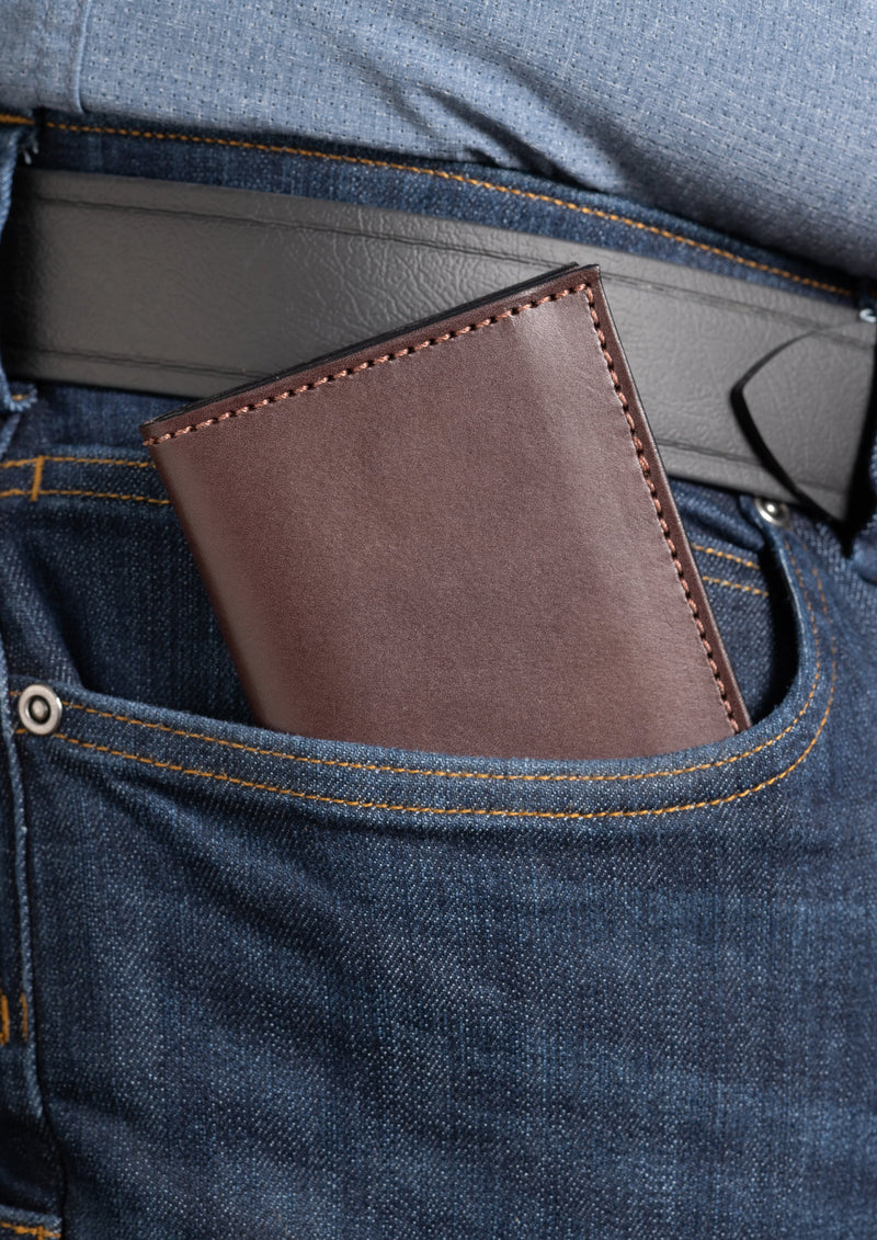 Brown Premium Leather Bifold Credit Card Wallet With ID Window