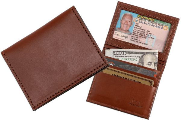 Medium Brown Premium Leather Bifold Credit Card Wallet With ID Window