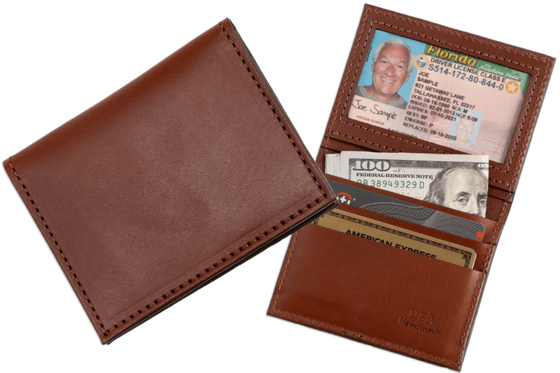 Medium Brown Premium Leather Bifold Credit Card Wallet With ID Window