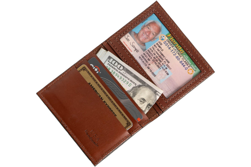 Medium Brown Premium Leather Bifold Credit Card Wallet With ID Window