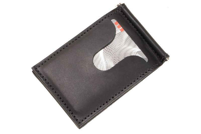 Black Premium Leather Bifold Slim Profile Wallet With Money Clip