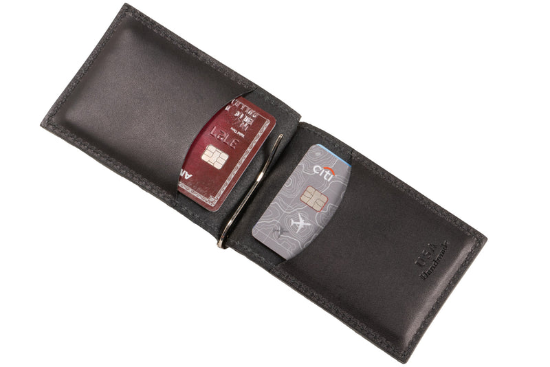 Premium Black Slim Profile Bifold With Cash Clip - Handcrafted in USA