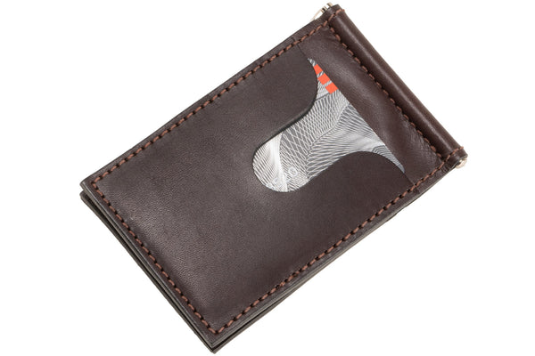 Brown Premium Leather Bifold Slim Profile Wallet With Money Clip