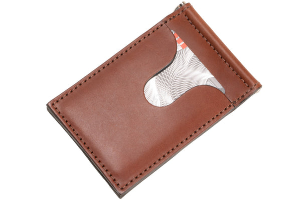 Medium Brown Premium Leather Bifold Slim Profile Wallet With Money Clip