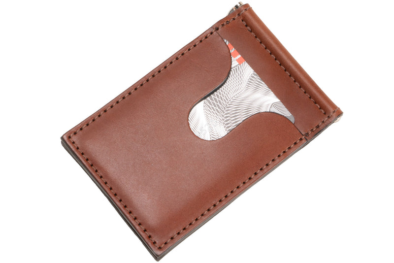 Medium Brown Premium Leather Bifold Slim Profile Wallet With Money Clip