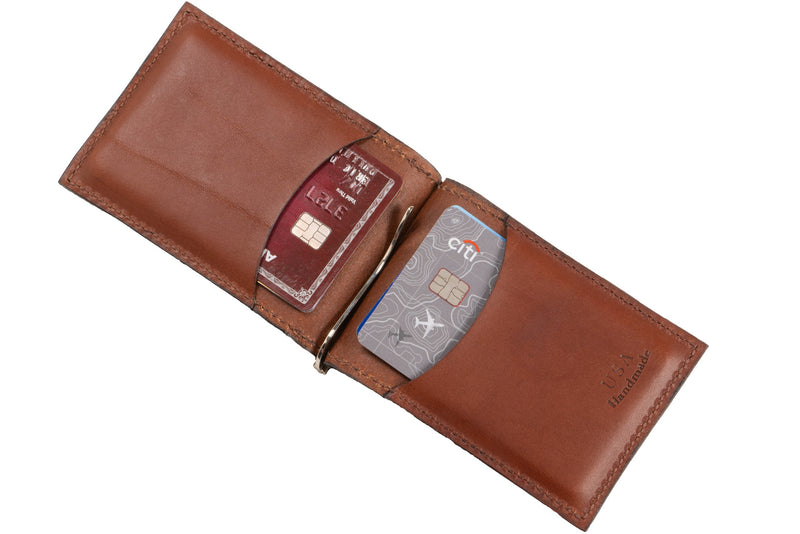 Medium Brown Premium Leather Bifold Slim Profile Wallet With Money Clip