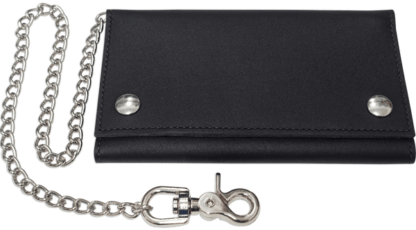 Black Premium Leather Biker Chain Wallet with ID Window (Large 7.38" x 4.25")