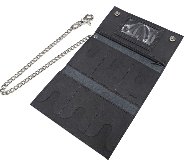 Black Premium Leather Biker Chain Wallet with ID Window (Large 7.38" x 4.25")
