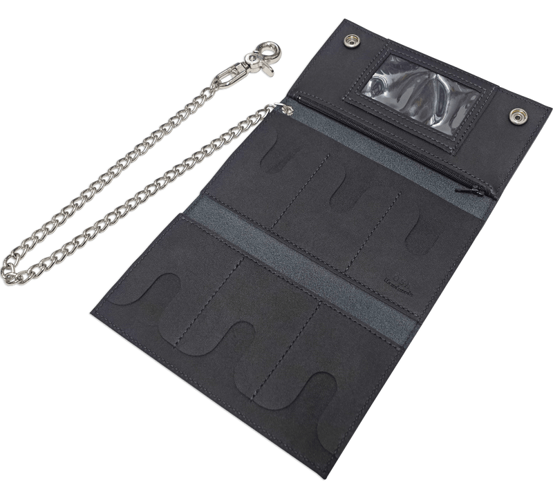 Black Premium Leather Biker Chain Wallet with ID Window (Large 7.38" x 4.25")