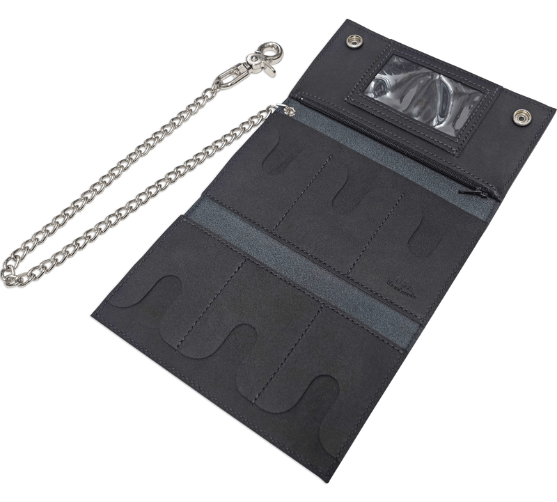 Black Premium Leather Biker Chain Wallet with ID Window (Large 7.38 Black Premium Leather Biker Chain Wallet with ID Window (Large 7.38