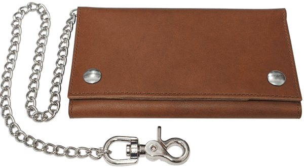 Taos Brown Premium Leather Biker Chain Wallet With ID Window (Large 7.38" x 4.25")