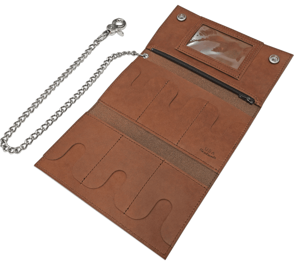 Taos Brown Premium Leather Biker Chain Wallet With ID Window (Large 7.38" x 4.25")