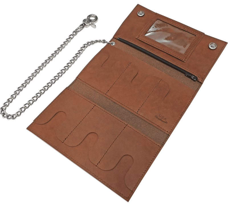 Taos Brown Premium Leather Biker Chain Wallet With ID Window (Large 7.38" x 4.25")
