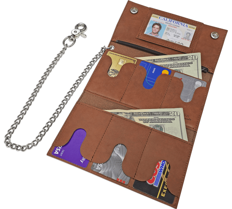Taos Brown Premium Leather Biker Chain Wallet With ID Window (Large 7.38" x 4.25")