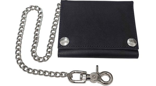 Black Premium Leather Biker Chain Wallet With ID Window (Medium 5" x 4.25")