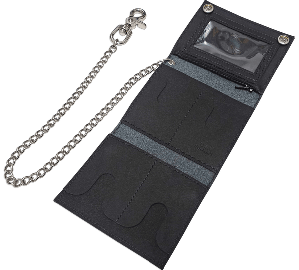 Black Premium Leather Biker Chain Wallet With ID Window (Medium 5" x 4.25")
