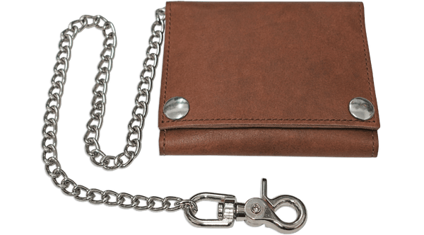 Taos Brown Premium Leather Biker Chain Wallet With ID Window (Medium 5" x 4.25")