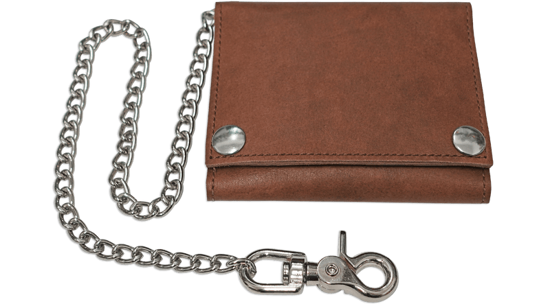 Taos Brown Premium Leather Biker Chain Wallet With ID Window (Medium 5" x 4.25")
