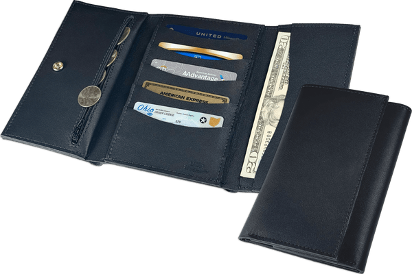 Black MEGA Trifold Leather Wallet With Zipper Compartment (Large Capacity 7" x 4-5/8")