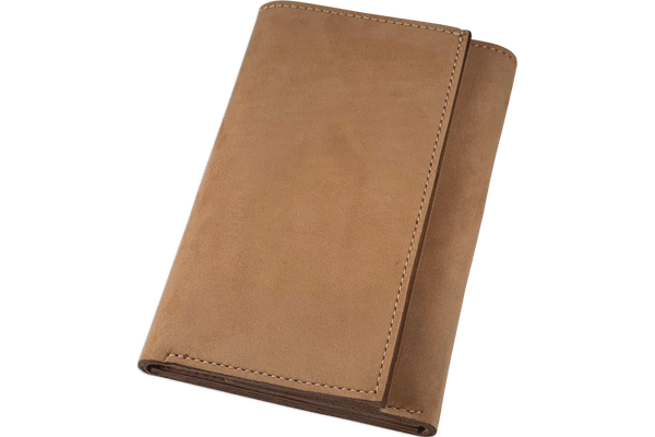 Tan Buffed Taos MEGA Trifold Leather Wallet With Zipper Compartment (Large Capacity 7" x 4-5/8")